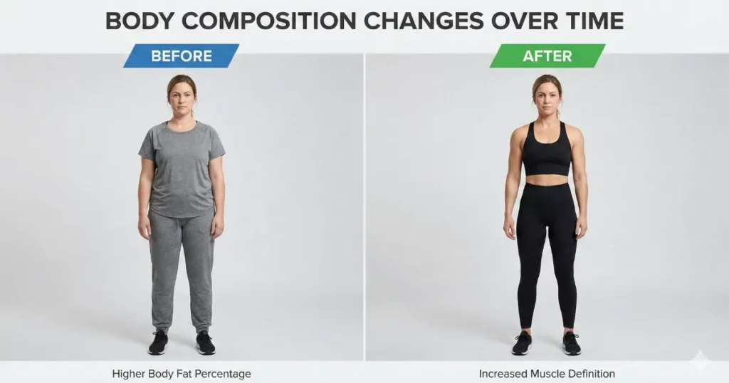 Example illustrating how body composition changes affect physical appearance.