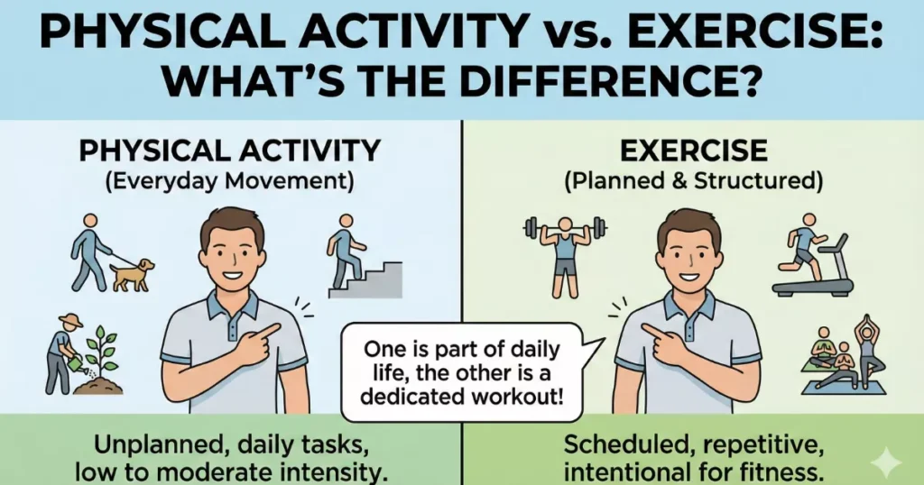 Difference between exercise and physical activity explained