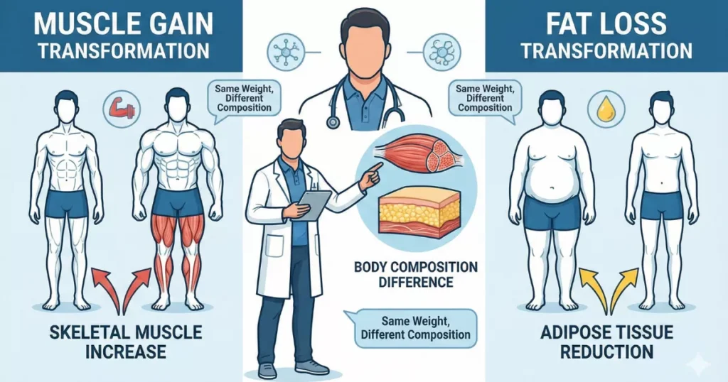 Muscle building vs fat loss body composition difference